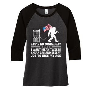 I Miss Mean Tweets And Cheap Gas Funny Anti Biden Bigfoot  Women's Tri-Blend 3/4-Sleeve Raglan Shirt