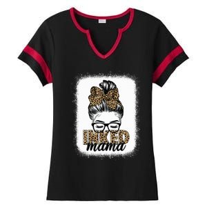 Inked Mama Messy Bun Mom Life Leopard Tattooed Mom Gift Ladies Halftime Notch Neck Tee