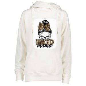 Inked Mama Messy Bun Mom Life Leopard Tattooed Mom Gift Womens Funnel Neck Pullover Hood