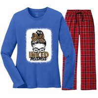 Inked Mama Messy Bun Mom Life Leopard Tattooed Mom Gift Women's Long Sleeve Flannel Pajama Set 