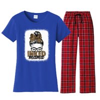 Inked Mama Messy Bun Mom Life Leopard Tattooed Mom Gift Women's Flannel Pajama Set