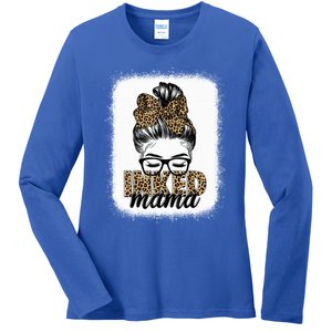 Inked Mama Messy Bun Mom Life Leopard Tattooed Mom Gift Ladies Long Sleeve Shirt