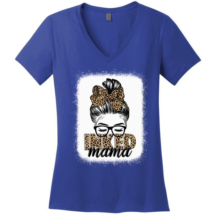 Inked Mama Messy Bun Mom Life Leopard Tattooed Mom Gift Women's V-Neck T-Shirt