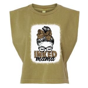 Inked Mama Messy Bun Mom Life Leopard Tattooed Mom Gift Garment-Dyed Women's Muscle Tee