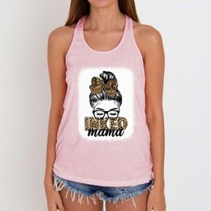 Inked Mama Messy Bun Mom Life Leopard Tattooed Mom Gift Women's Knotted Racerback Tank