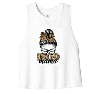 Inked Mama Messy Bun Mom Life Leopard Tattooed Mom Gift Women's Racerback Cropped Tank