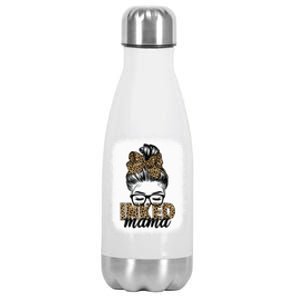 Inked Mama Messy Bun Mom Life Leopard Tattooed Mom Gift Stainless Steel Insulated Water Bottle