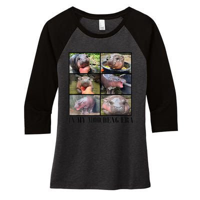 In My Moo Deng Era  Moo Deng Lover Loves Moo Deng Meme Women's Tri-Blend 3/4-Sleeve Raglan Shirt