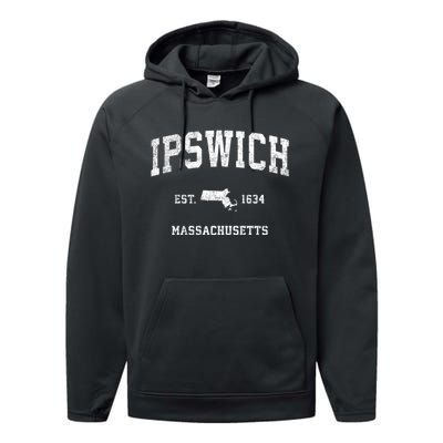 Ipswich Massachusetts Ma Vintage Sports Performance Fleece Hoodie