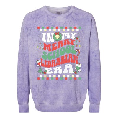 In My Merry School Librarian Era Retro Groovy Christmas Colorblast Crewneck Sweatshirt