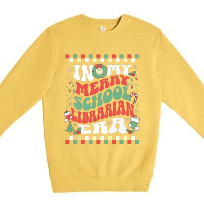 In My Merry School Librarian Era Retro Groovy Christmas Premium Crewneck Sweatshirt