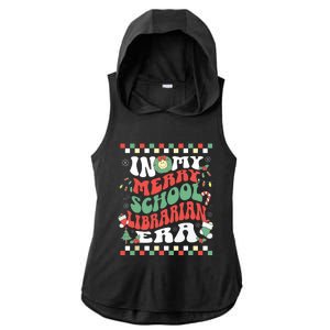 In My Merry School Librarian Era Retro Groovy Christmas Ladies PosiCharge Tri-Blend Wicking Draft Hoodie Tank