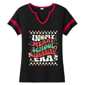 In My Merry School Librarian Era Retro Groovy Christmas Ladies Halftime Notch Neck Tee