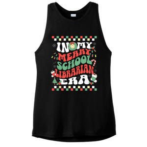 In My Merry School Librarian Era Retro Groovy Christmas Ladies PosiCharge Tri-Blend Wicking Tank