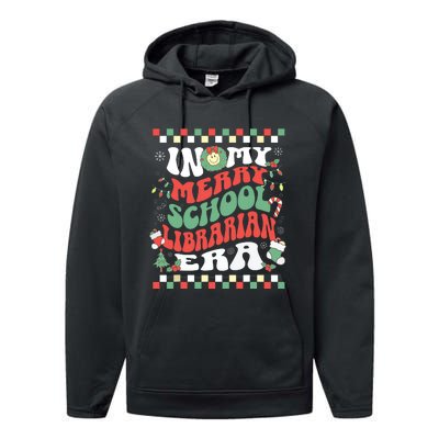 In My Merry School Librarian Era Retro Groovy Christmas Performance Fleece Hoodie