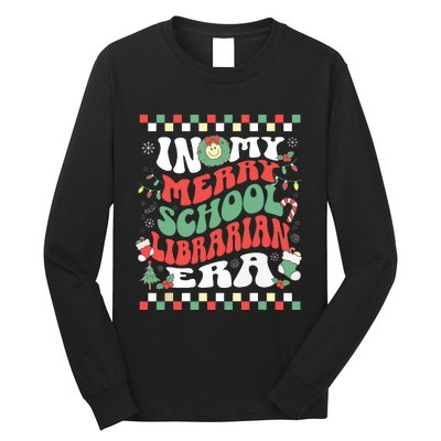 In My Merry School Librarian Era Retro Groovy Christmas Long Sleeve Shirt