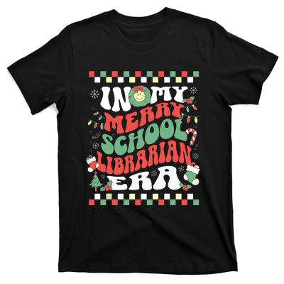 In My Merry School Librarian Era Retro Groovy Christmas T-Shirt