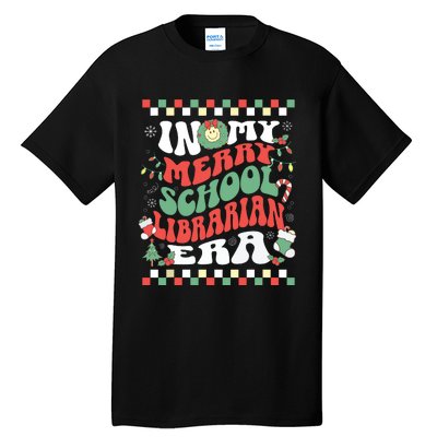 In My Merry School Librarian Era Retro Groovy Christmas Tall T-Shirt