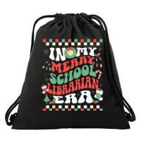 In My Merry School Librarian Era Retro Groovy Christmas Drawstring Bag