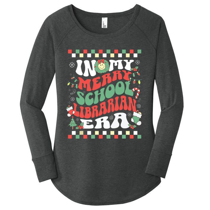 In My Merry School Librarian Era Retro Groovy Christmas Women's Perfect Tri Tunic Long Sleeve Shirt