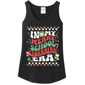 In My Merry School Librarian Era Retro Groovy Christmas Ladies Essential Tank