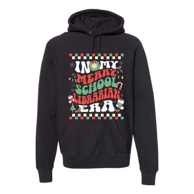 In My Merry School Librarian Era Retro Groovy Christmas Premium Hoodie