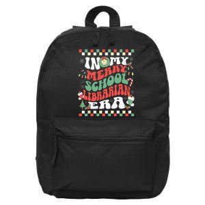 In My Merry School Librarian Era Retro Groovy Christmas 16 in Basic Backpack