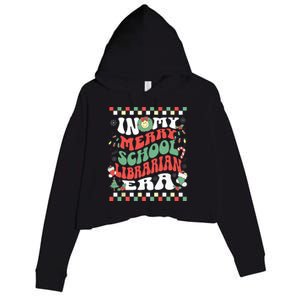 In My Merry School Librarian Era Retro Groovy Christmas Crop Fleece Hoodie