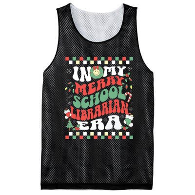 In My Merry School Librarian Era Retro Groovy Christmas Mesh Reversible Basketball Jersey Tank