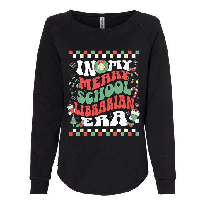 In My Merry School Librarian Era Retro Groovy Christmas Womens California Wash Sweatshirt