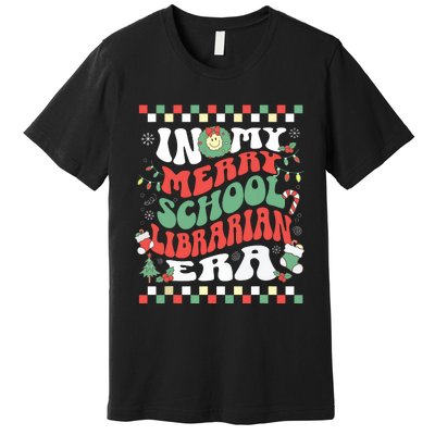 In My Merry School Librarian Era Retro Groovy Christmas Premium T-Shirt