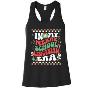 In My Merry School Librarian Era Retro Groovy Christmas Women's Racerback Tank