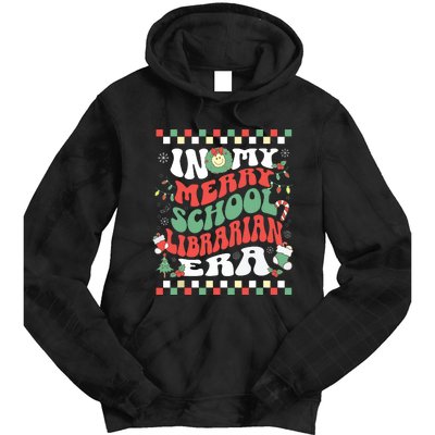 In My Merry School Librarian Era Retro Groovy Christmas Tie Dye Hoodie