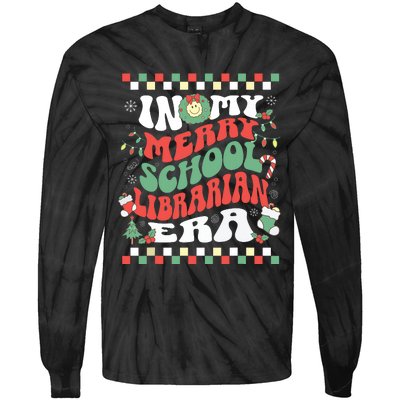 In My Merry School Librarian Era Retro Groovy Christmas Tie-Dye Long Sleeve Shirt