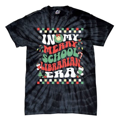 In My Merry School Librarian Era Retro Groovy Christmas Tie-Dye T-Shirt