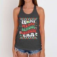 In My Merry School Librarian Era Retro Groovy Christmas Women's Knotted Racerback Tank