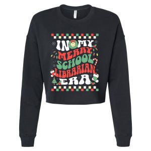 In My Merry School Librarian Era Retro Groovy Christmas Cropped Pullover Crew