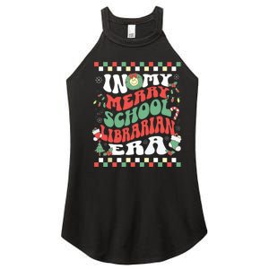 In My Merry School Librarian Era Retro Groovy Christmas Women's Perfect Tri Rocker Tank