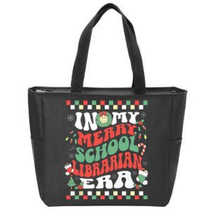 In My Merry School Librarian Era Retro Groovy Christmas Zip Tote Bag