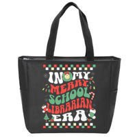 In My Merry School Librarian Era Retro Groovy Christmas Zip Tote Bag