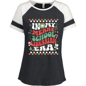 In My Merry School Librarian Era Retro Groovy Christmas Enza Ladies Jersey Colorblock Tee