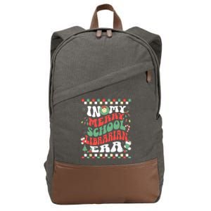 In My Merry School Librarian Era Retro Groovy Christmas Cotton Canvas Backpack