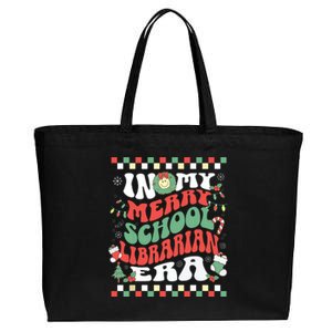 In My Merry School Librarian Era Retro Groovy Christmas Cotton Canvas Jumbo Tote