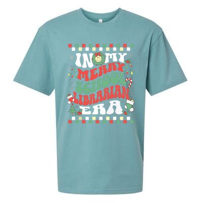 In My Merry School Librarian Era Retro Groovy Christmas Sueded Cloud Jersey T-Shirt