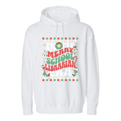 In My Merry School Librarian Era Retro Groovy Christmas Garment-Dyed Fleece Hoodie