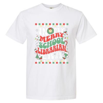 In My Merry School Librarian Era Retro Groovy Christmas Garment-Dyed Heavyweight T-Shirt