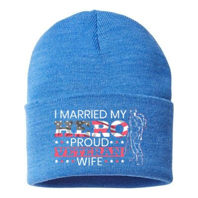 I Married My Hero Proud Veteran Wife Mom 4th Of July Gift Sustainable Knit Beanie