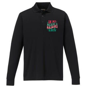 In My Merry and Bright Era Cute Groovy Retro Xmas Christmas  Performance Long Sleeve Polo