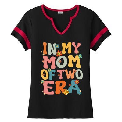 In My Mom Of Two Era Groovy Funny Mom Of Two Mother Day Ladies Halftime Notch Neck Tee