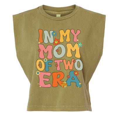 In My Mom Of Two Era Groovy Funny Mom Of Two Mother Day Garment-Dyed Women's Muscle Tee